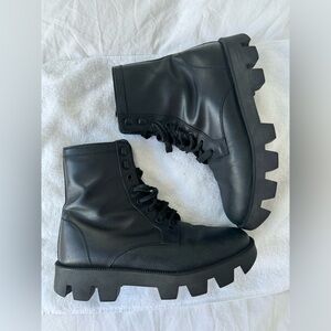 Prada black leather combat boots